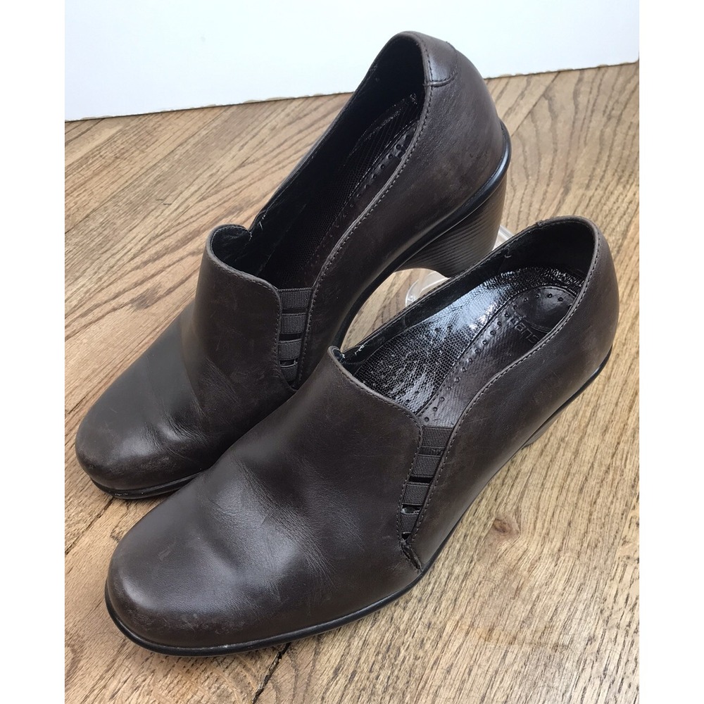 DANSKO Women's 39/US 8.5 Heeled Leather Block Heels Slip On Shoes Brown Leather